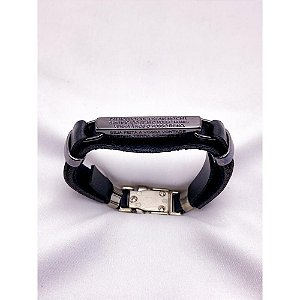 PULSEIRA MASCULINA COURO AÇO INOX E ZAMAC 20CM PAI NOSSO - PRATEADA