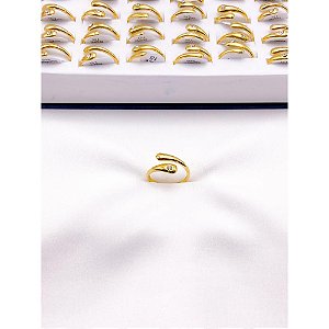 ANEL AÇO INOXIDÁVEL AJUSTÁVEL COM PEDRA CRISTAL - DOURADO (UNIDADE)