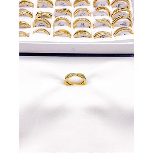 ANEL AÇO INOXIDÁVEL 2 FIOS ENTRELAÇADOS CRAVEJADO PEDRA CRISTAL - DOURADO (UNIDADE)