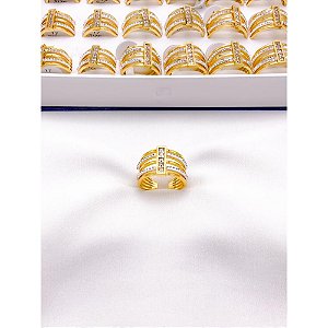 ANEL AÇO INOXIDÁVEL 5 FIOS CRAVEJADO PEDRA CRISTAL - DOURADO (UNIDADE)