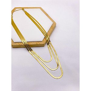 COLAR TRIPLO AÇO INOXIDÁVEL 50CM FITA - DOURADO