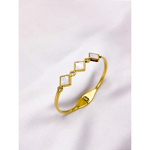 BRACELETE AÇO INOXIDÁVEL GEOMETRICO PEROLADO - DOURADO