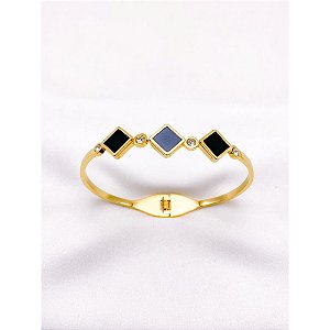 BRACELETE AÇO INOXIDÁVEL GEOMETRICO PRETO - DOURADO