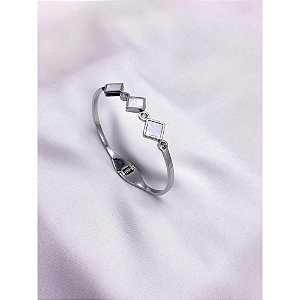 BRACELETE AÇO INOXIDÁVEL GEOMETRICO PEROLADO - PRATEADO