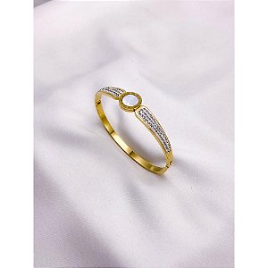 BRACELETE AÇO INOXIDÁVEL ALGARISMOS ROMANOS PEROLADO - DOURADO