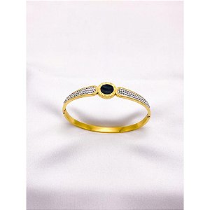 BRACELETE AÇO INOXIDÁVEL ALGARISMOS ROMANOS PRETO - DOURADO