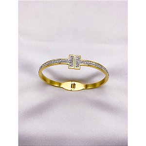 BRACELETE AÇO INOXIDÁVEL CRAVEJADO - DOURADO