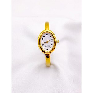 BRACELETE RELÓGIO AÇO INOXIDÁVEL  FUNDO BRANCO - DOURADO