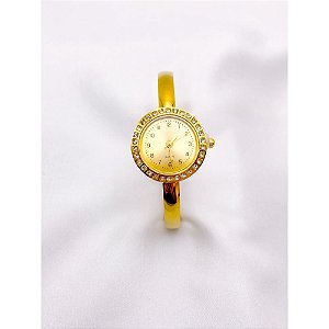 BRACELETE RELÓGIO AÇO INOXIDÁVEL CRAVEJADO FUNDO DOURADO - DOURADO