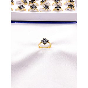 ANEL  AÇO INOXIDÁVEL TREVO PRETO - DOURADO (UNIDADE)
