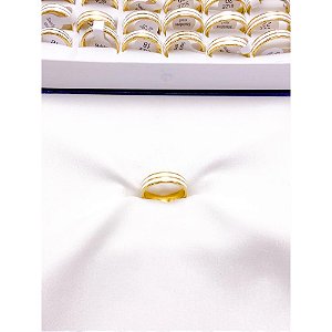 ANEL  AÇO INOXIDÁVEL 2 FILETES BRANCO  6MM  - DOURADO (UNIDADE)