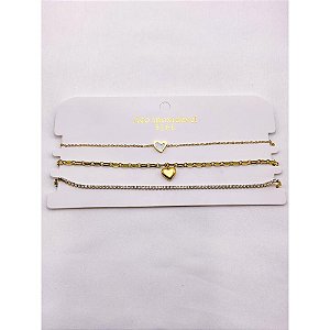 KIT 3 COLARES AÇO INOXIDÁVEL 35CM  ESTILO CHOKER - DOURADO
