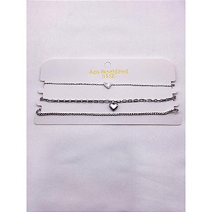 KIT 3 COLARES AÇO INOXIDÁVEL 35CM  ESTILO CHOKER - PRATEADO