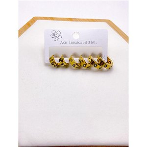 CARTELA TRIO ARGOLINHA CLICK AÇO INOX  P M G PEDRA CRISTAL - DOURADO
