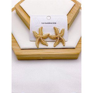 BRINCO AÇO INOXIDÁVEL  ESTRELA DO MAR COM PEROLAS - DOURADO