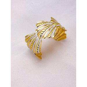 BRACELETE AÇO INOXIDÁVEL CONCHAS RESINADO PEROLADO - DOURADO