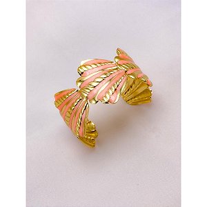 BRACELETE AÇO INOXIDÁVEL CONCHAS RESINADO ROSA - DOURADO