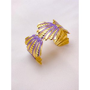 BRACELETE AÇO INOXIDÁVEL CONCHAS RESINADO LAVANDA - DOURADO