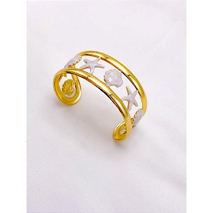 BRACELETE AÇO INOXIDÁVEL ESTRELA DO MAR RESINADO PEROLADO - DOURADO