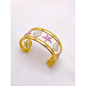 BRACELETE AÇO INOXIDÁVEL ESTRELA DO MAR RESINADO LAVANDA - DOURADO