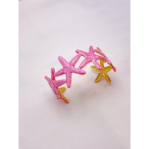 BRACELETE AÇO INOXIDÁVEL ESTRELA DO MAR RESINADO ROSA - DOURADO