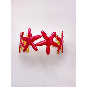 BRACELETE AÇO INOXIDÁVEL ESTRELA DO MAR RESINADO VERMELHO - DOURADO