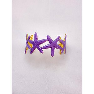 BRACELETE AÇO INOXIDÁVEL ESTRELA DO MAR RESINADO LAVANDA - DOURADO