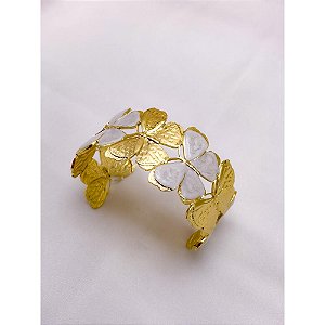 BRACELETE AÇO INOXIDÁVEL BORBOLETAS RESINADO PEROLADO - DOURADO
