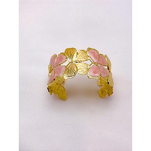BRACELETE AÇO INOXIDÁVEL BORBOLETAS RESINADO ROSA - DOURADO
