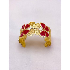 BRACELETE AÇO INOXIDÁVEL BORBOLETAS RESINADO VERMELHO - DOURADO