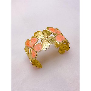 BRACELETE AÇO INOXIDÁVEL BORBOLETAS RESINADO SALMON - DOURADO