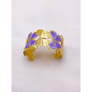 BRACELETE AÇO INOXIDÁVEL BORBOLETAS RESINADO LAVANDA - DOURADO