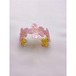 BRACELETE AÇO INOXIDÁVEL FLOR ESMALTADO ROSA - DOURADO