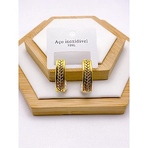 BRINCO AÇO INOXIDÁVEL GEOMETRICO COM PEROLA - DOURADO