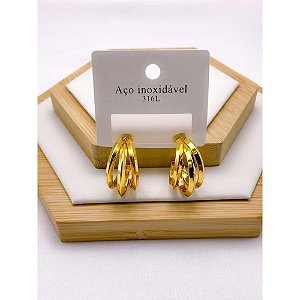 BRINCO AÇO INOXIDÁVEL ARGOLA 3 FIOS - DOURADO