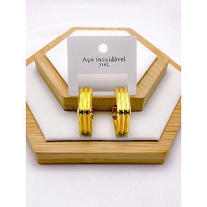 BRINCO AÇO INOXIDÁVEL GEOMETRICO 3 FILETES - DOURADO