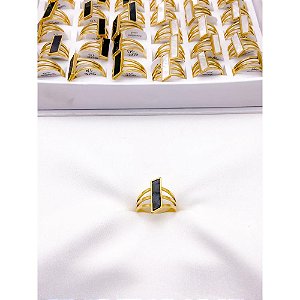 ANEL  AÇO INOXIDÁVEL 3 FIOS PRETO - DOURADO (UNIDADE)