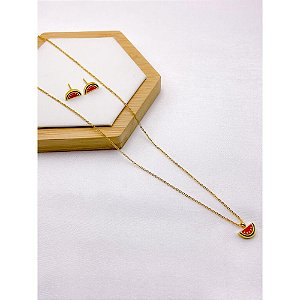 CONJUNTO INFANTIL COLAR  E BRINCO AÇO INOXIDÁVEL  MELÂNCIA - DOURADO