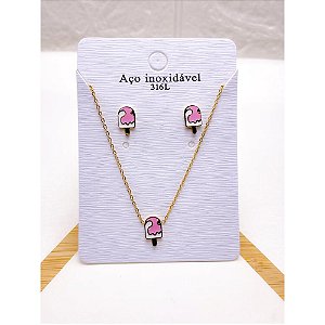 CONJUNTO INFANTIL COLAR  E BRINCO AÇO INOXIDÁVEL  PICOLÉ - DOURADO