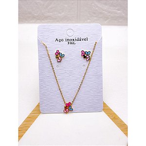 CONJUNTO INFANTIL COLAR  E BRINCO AÇO INOXIDÁVEL  BORBOLETAS  - DOURADO