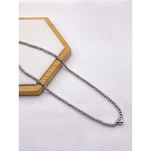 COLAR AÇO INOXIDÁVEL BOLINHAS 45CM CORAÇÃO - PRATEADO