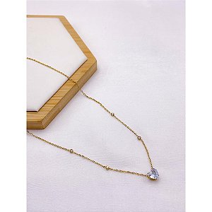 COLAR AÇO INOXIDÁVEL 45CM CORAÇÃO CRISTAL - DOURADO