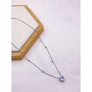 COLAR AÇO INOXIDÁVEL 45CM CORAÇÃO CRISTAL - PRATEADO