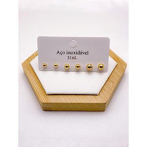 CARTELA BRINCO  TRIO AÇO INOXIDÁVEL BOLINHAS P M G  - DOURADO