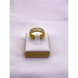 ANEL AÇO INOXIDÁVEL BEZEL FORMATURA PEDRA CRISTAL - DOURADO (UNIDADE) - ACOMPANHA CAIXA ROSA