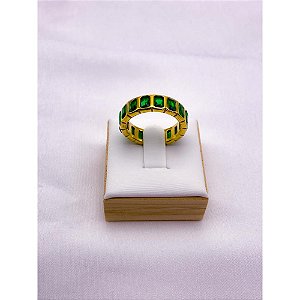 ANEL AÇO INOXIDÁVEL BEZEL FORMATURA PEDRA VERDE ESMERALDA - DOURADO (UNIDADE) - ACOMPANHA CAIXA ROSA