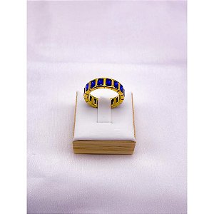 ANEL AÇO INOXIDÁVEL BEZEL FORMATURA  AZUL ÍNDICO - DOURADO (UNIDADE) - ACOMPANHA CAIXA ROSA