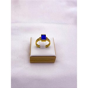 ANEL AÇO INOXIDÁVEL FORMATURA PEDRA AZUL - DOURADO (UNIDADE) - ACOMPANHA CAIXA ROSA