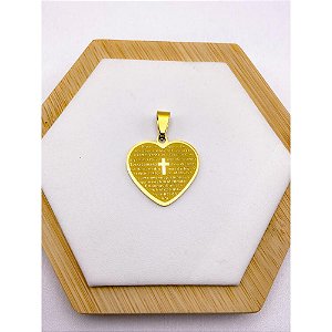PINGENTE AÇO INOXIDÁVEL CORAÇÃO ORAÇÃO PAI NOSSO 2,4CMX2,4CM - DOURADO