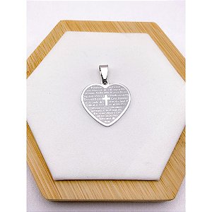 PINGENTE AÇO INOXIDÁVEL CORAÇÃO ORAÇÃO PAI NOSSO 2,4CMX2,4CM - PRATEADO